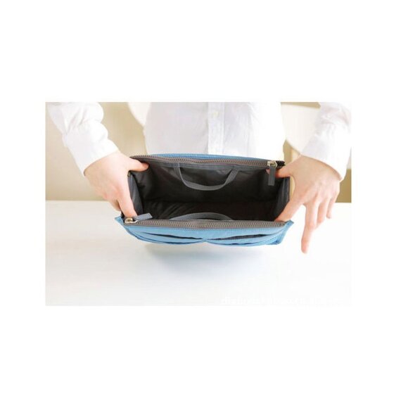 Purse Organizer/ Handbag Insert / Divider /Cosmetic Case/Aqua & Gray - NWT - Picture 3 of 10